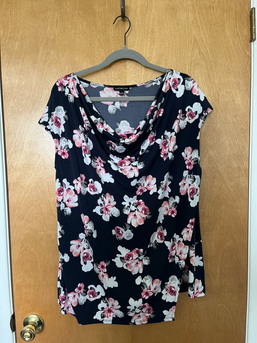 Lane Bryant Plus-Size Floral Navy Drape-Neck, Faux-Wrap Blouse | Size 14/16